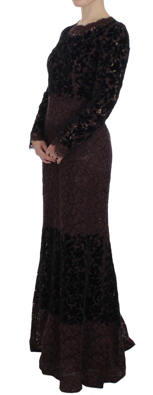 Dolce & Gabbana, Lila Maxikleid mit floraler Spitzenstickerei