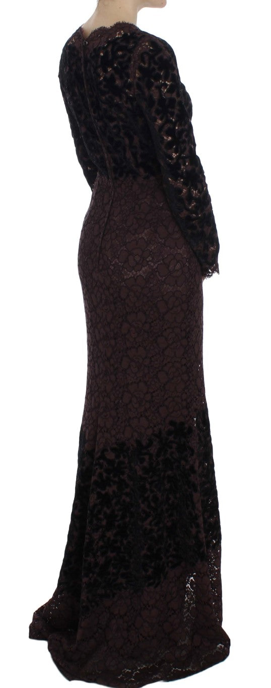 Dolce & Gabbana, Lila Maxikleid mit floraler Spitzenstickerei
