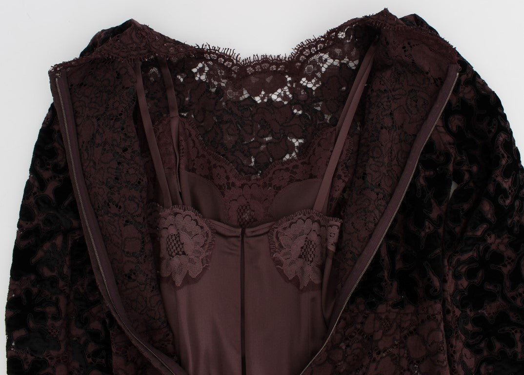 Dolce & Gabbana, Lila Maxikleid mit floraler Spitzenstickerei