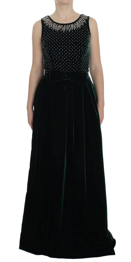Robe longue en velours vert et cristaux Dolce & Gabbana
