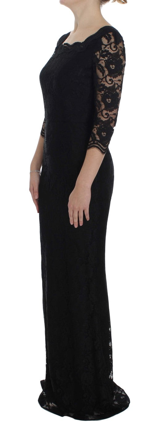 Robe longue de bal en dentelle florale noire Dolce & Gabbana
