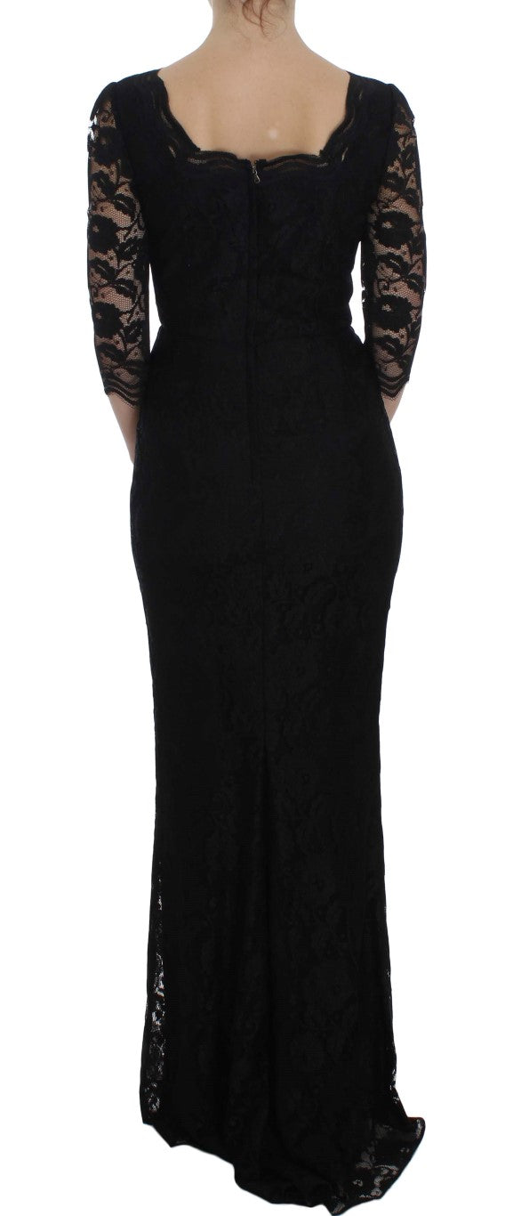 Robe longue de bal en dentelle florale noire Dolce & Gabbana