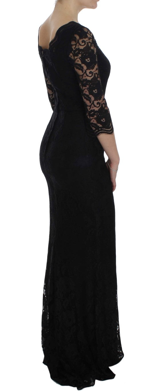 Robe longue de bal en dentelle florale noire Dolce & Gabbana