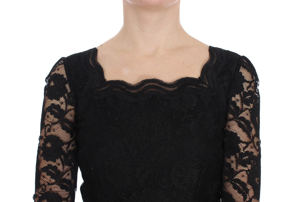 Robe longue de bal en dentelle florale noire Dolce & Gabbana
