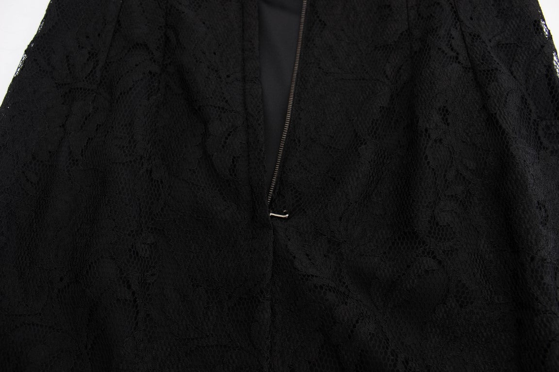 Robe longue de bal en dentelle florale noire Dolce & Gabbana