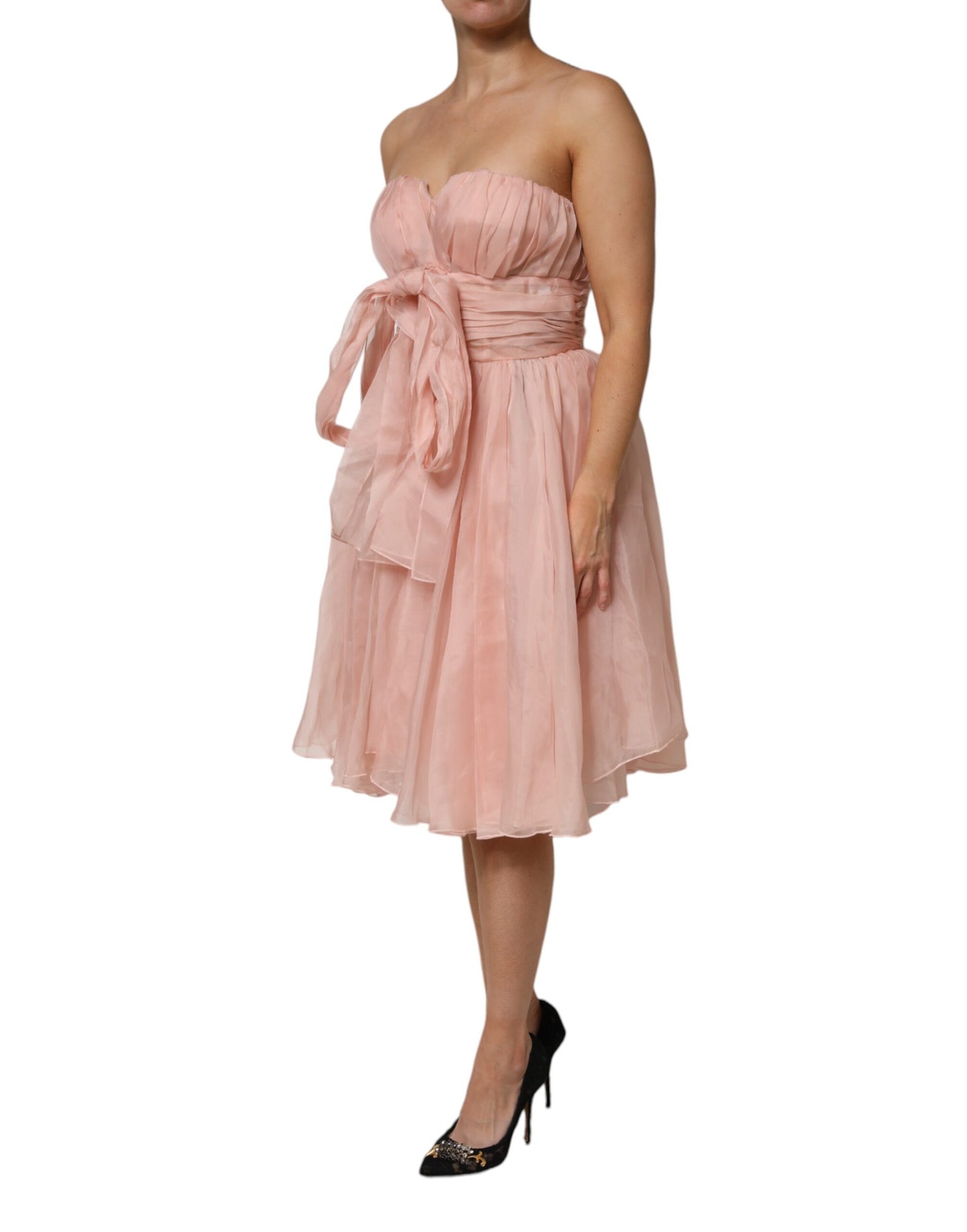 Robe midi plissée trapèze en mousseline de soie rose Dolce & Gabbana