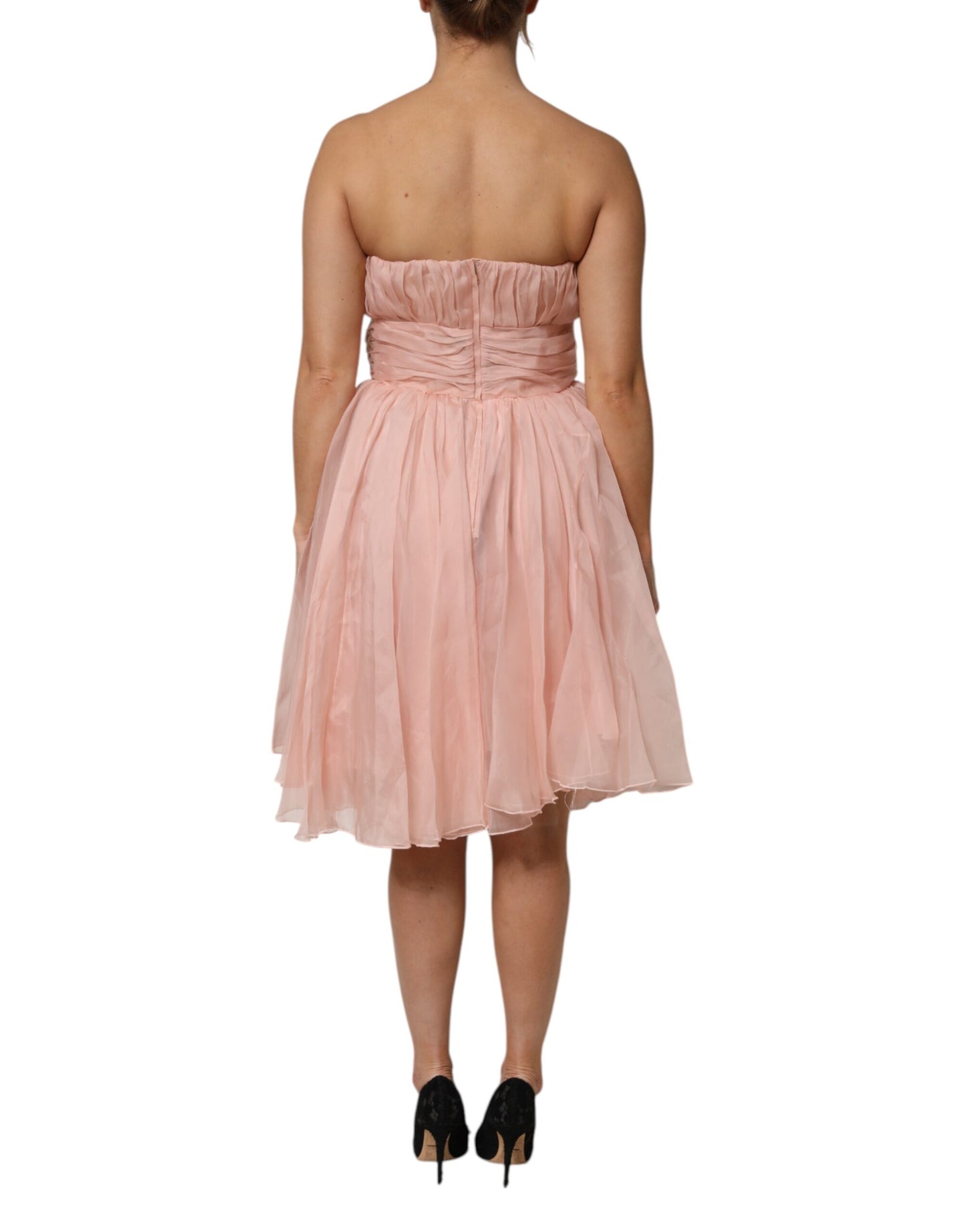 Robe midi plissée trapèze en mousseline de soie rose Dolce & Gabbana