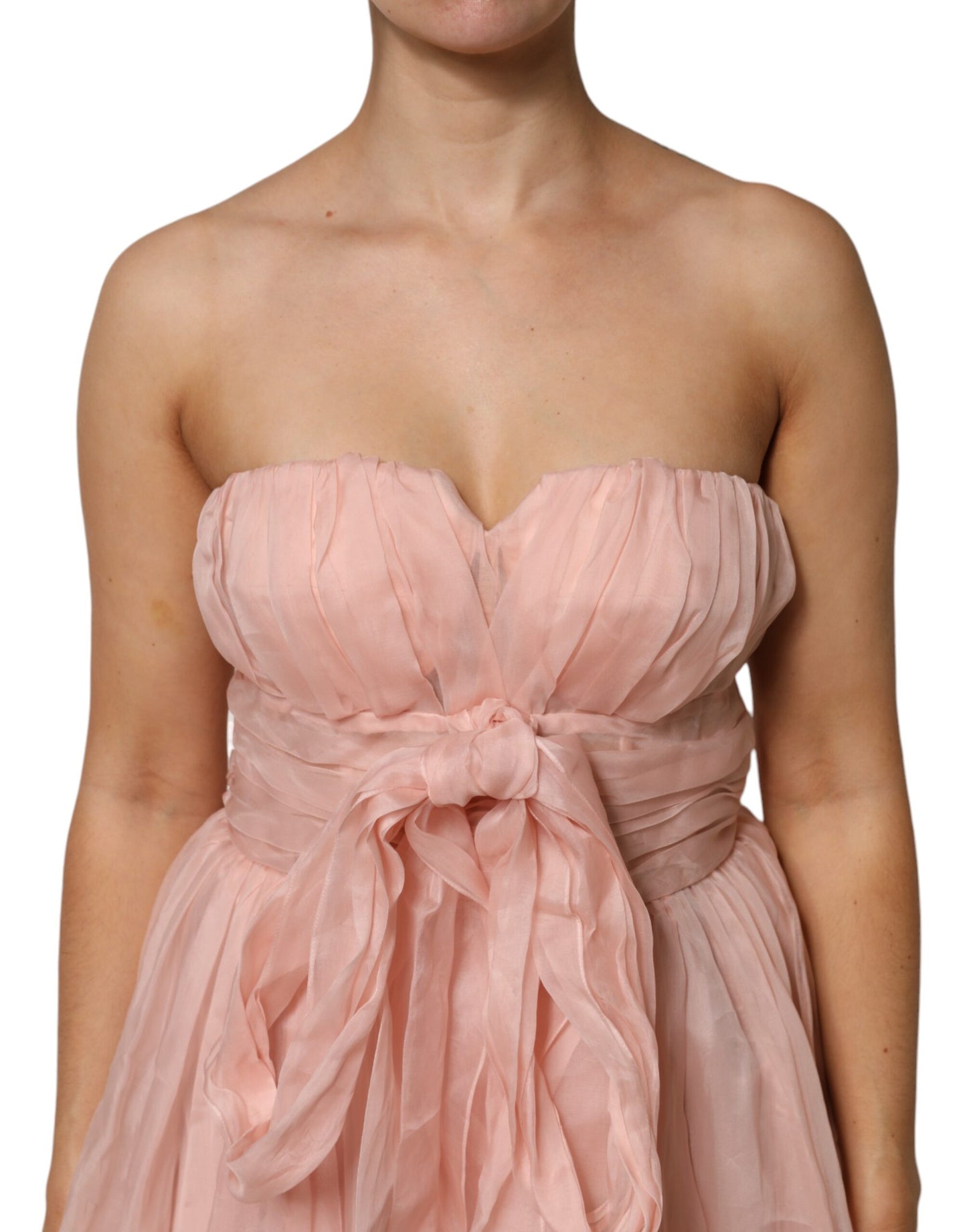 Robe midi plissée trapèze en mousseline de soie rose Dolce & Gabbana