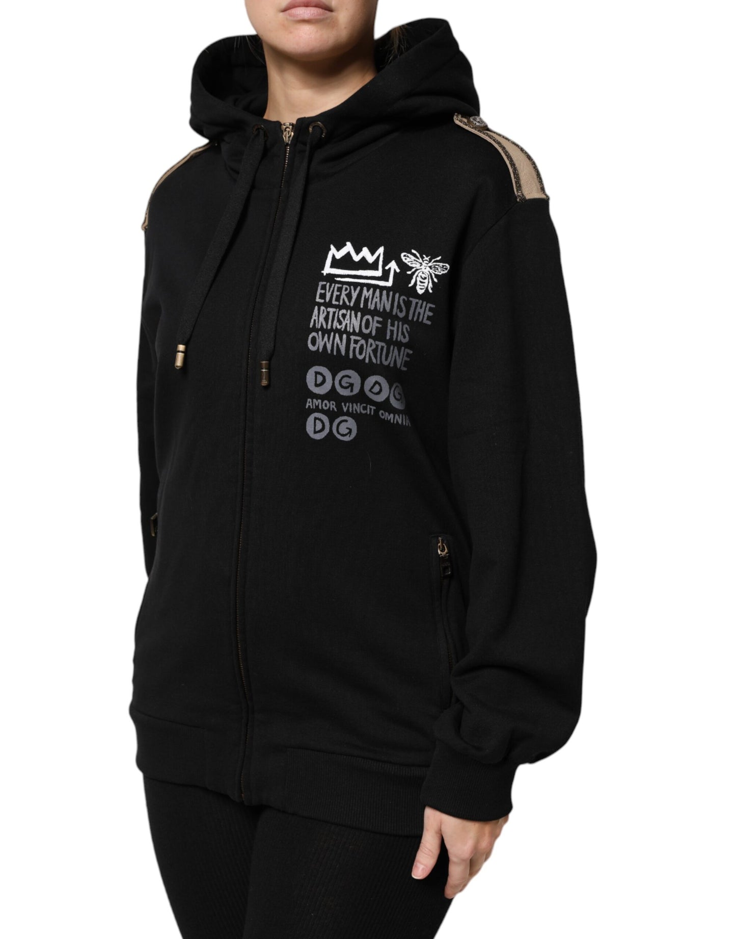Veste sweat-shirt à capuche et fermeture éclair intégrale avec logo noir Dolce & Gabbana