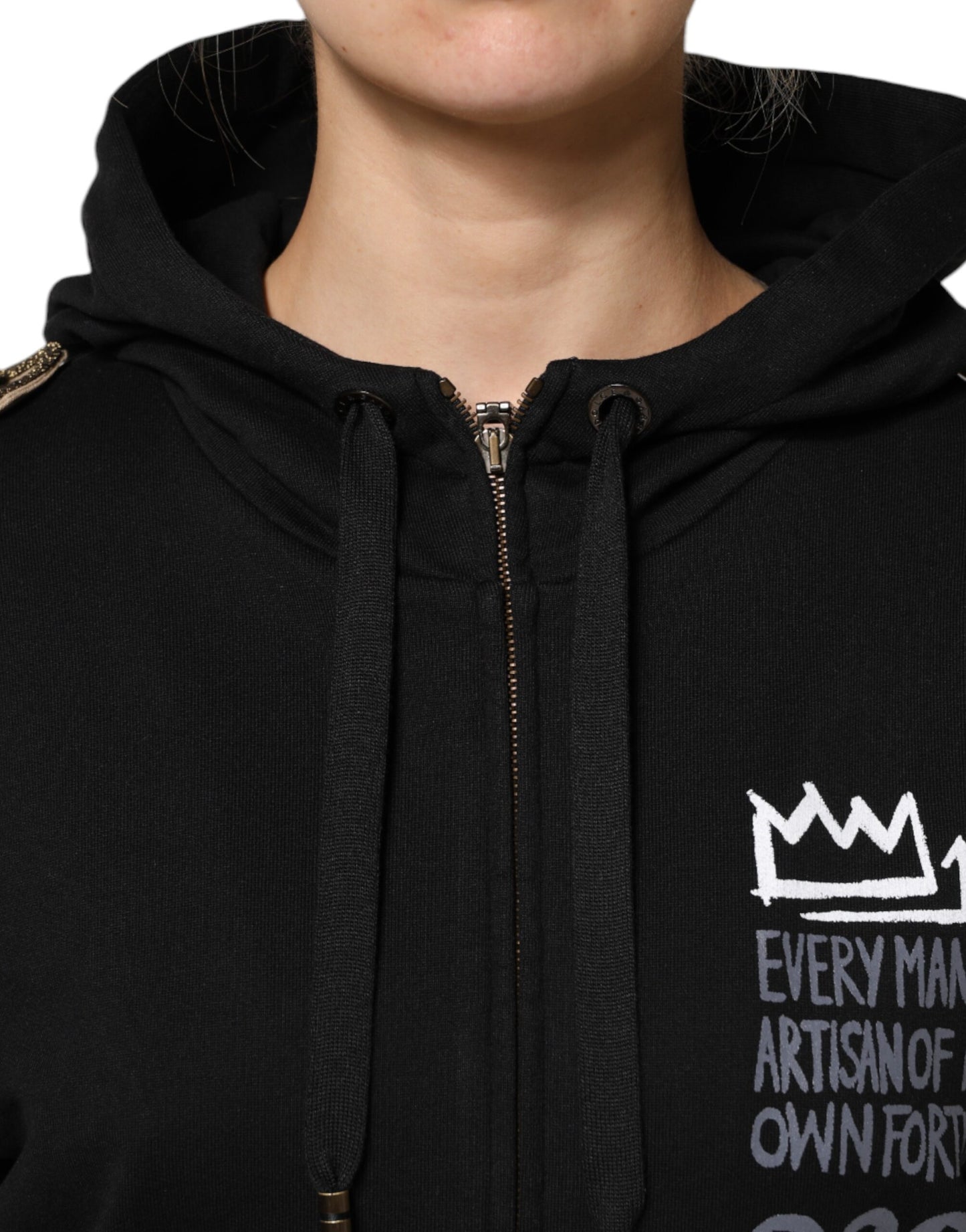 Veste sweat-shirt à capuche et fermeture éclair intégrale avec logo noir Dolce & Gabbana