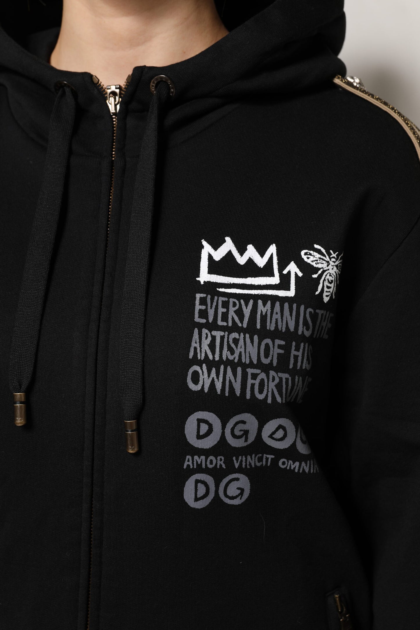 Veste sweat-shirt à capuche et fermeture éclair intégrale avec logo noir Dolce & Gabbana
