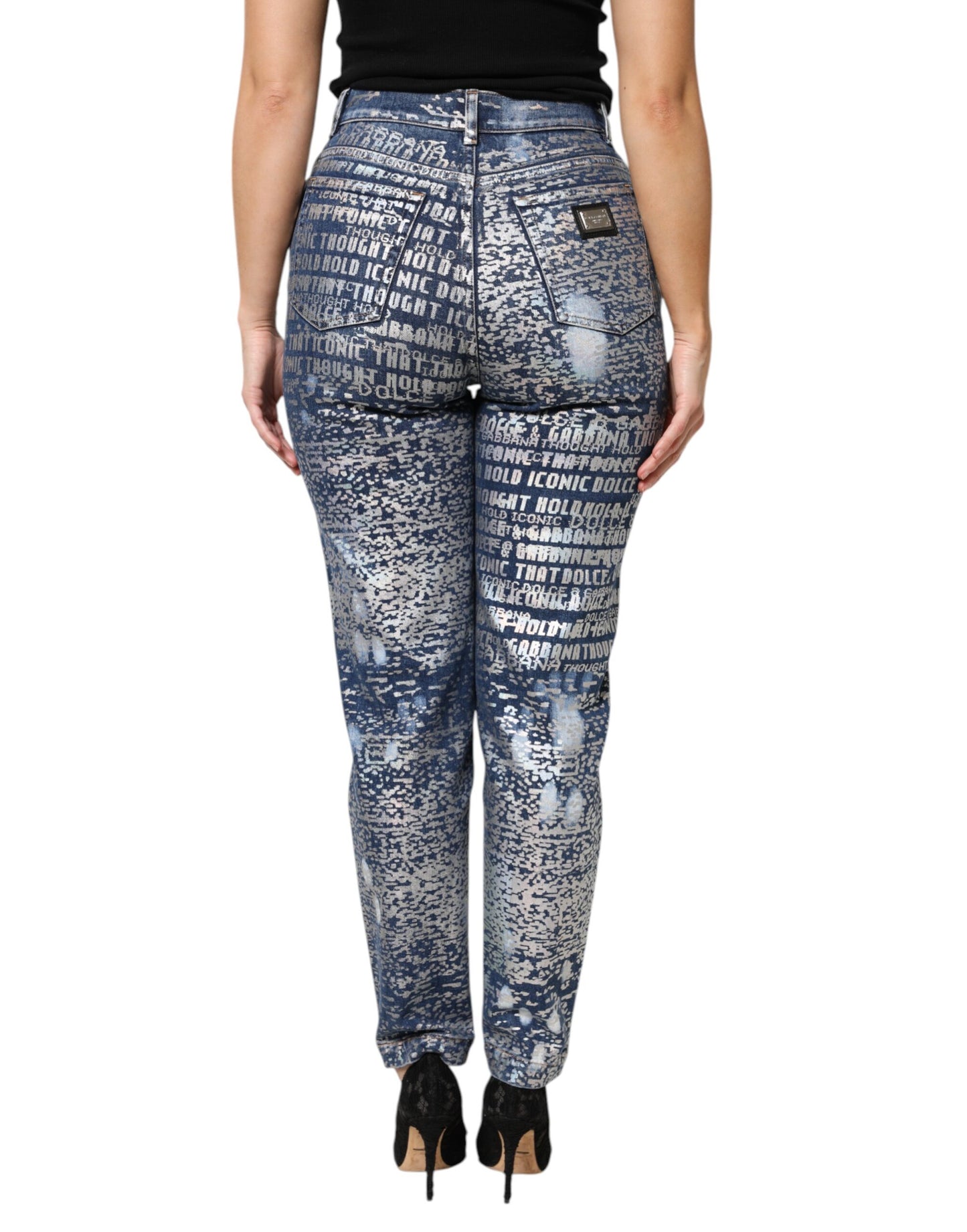 Jean taille haute imprimé bleu délavé Dolce & Gabbana