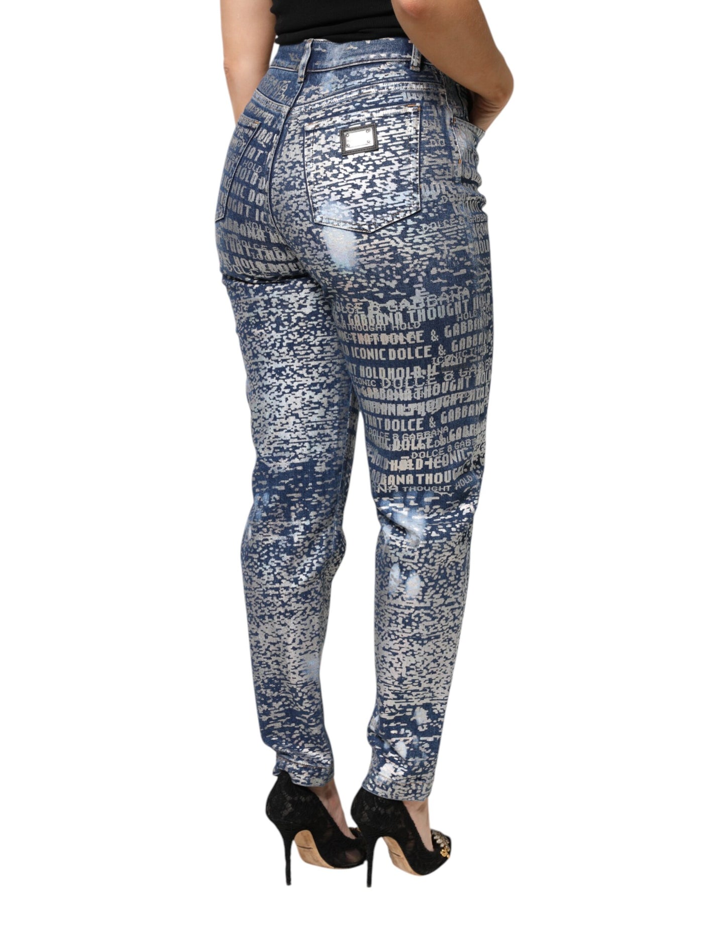 Jean taille haute imprimé bleu délavé Dolce & Gabbana
