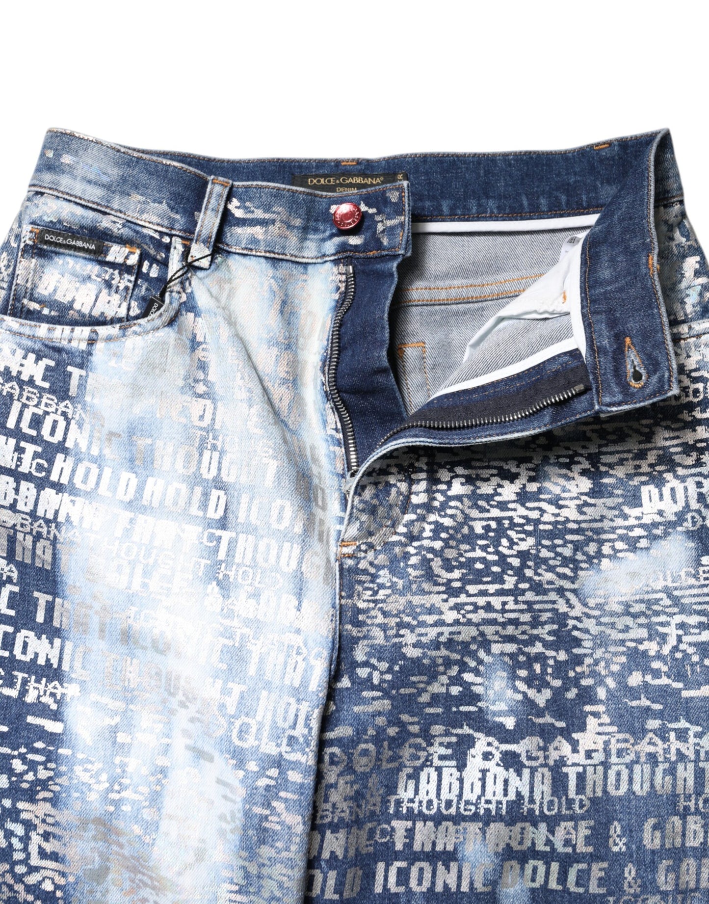 Jean taille haute imprimé bleu délavé Dolce & Gabbana