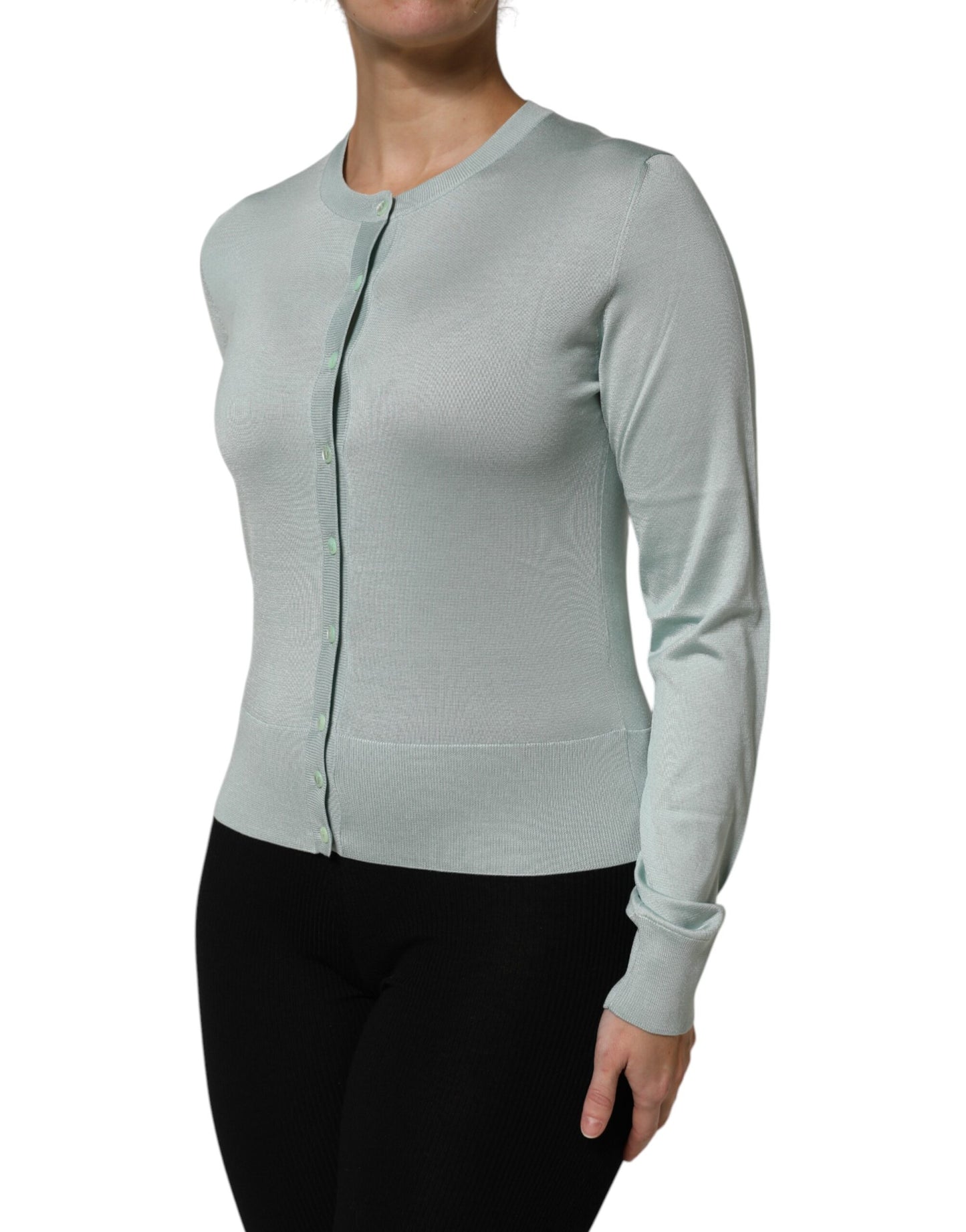 Pull cardigan boutonné en soie vert clair Dolce & Gabbana