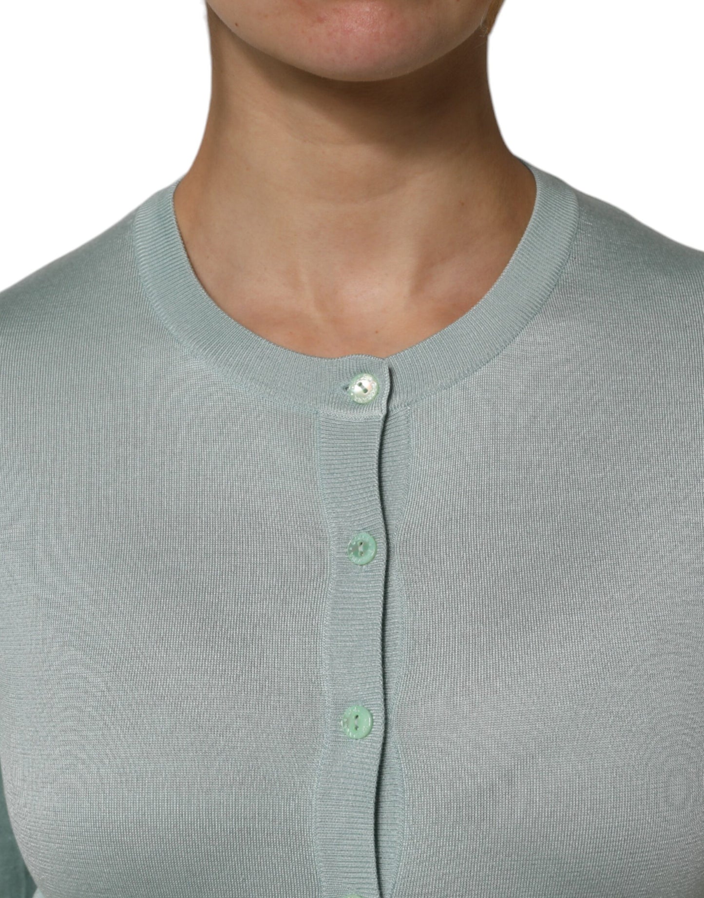 Pull cardigan boutonné en soie vert clair Dolce & Gabbana