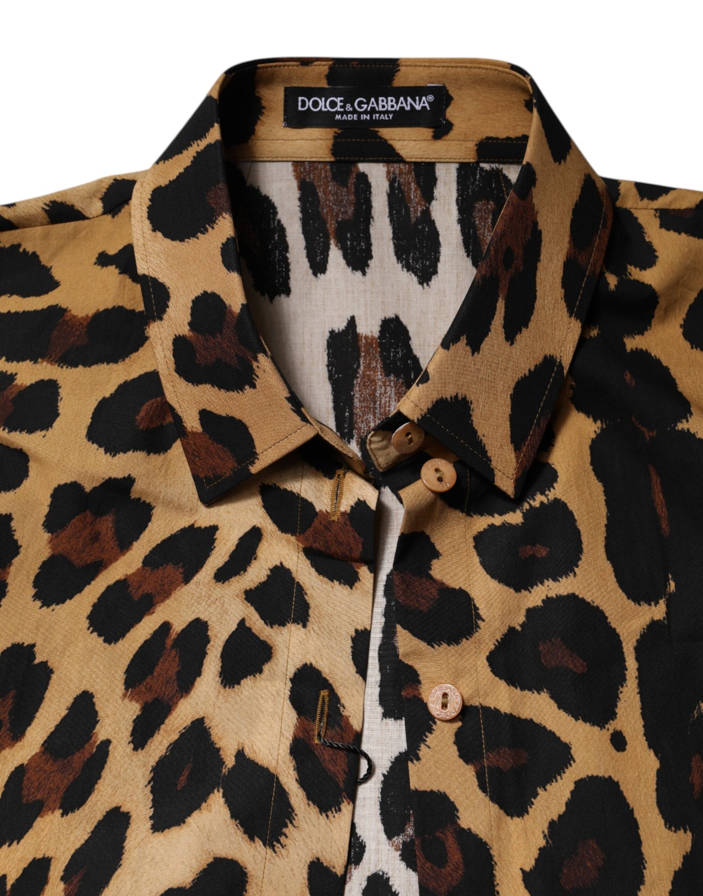 Polo à manches courtes et col léopard marron Dolce & Gabbana