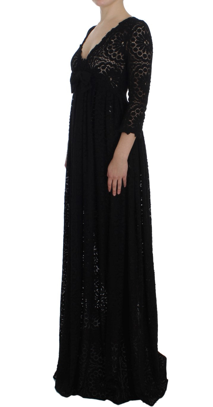 Robe longue en maille brodée noire Dolce & Gabbana