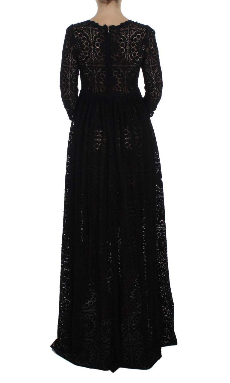 Robe longue en maille brodée noire Dolce & Gabbana