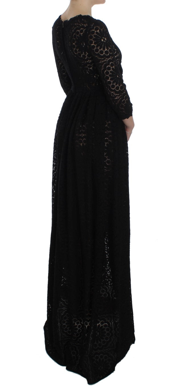 Robe longue en maille brodée noire Dolce & Gabbana