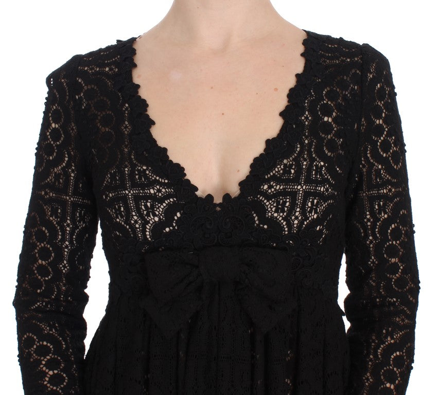 Robe longue en maille brodée noire Dolce & Gabbana