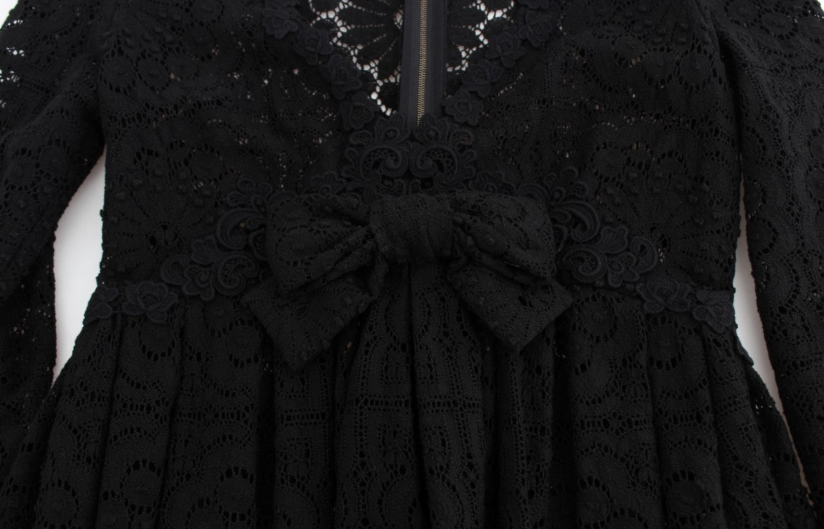 Robe longue en maille brodée noire Dolce & Gabbana