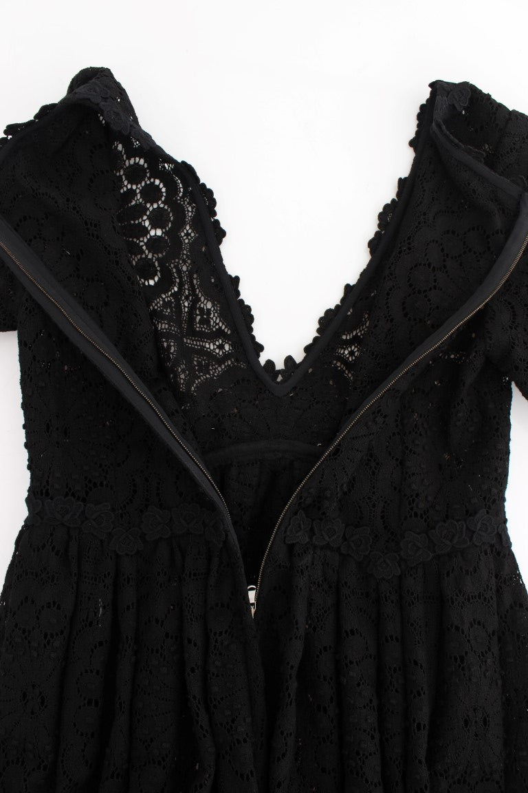 Robe longue en maille brodée noire Dolce & Gabbana