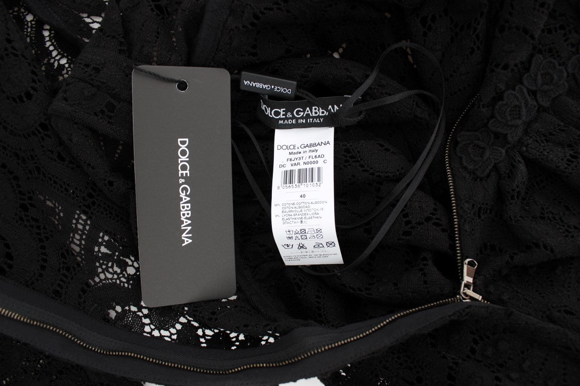 Robe longue en maille brodée noire Dolce & Gabbana