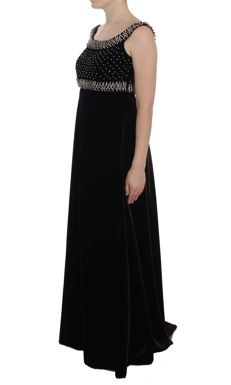 Robe fourreau en velours marron à cristaux Dolce & Gabbana