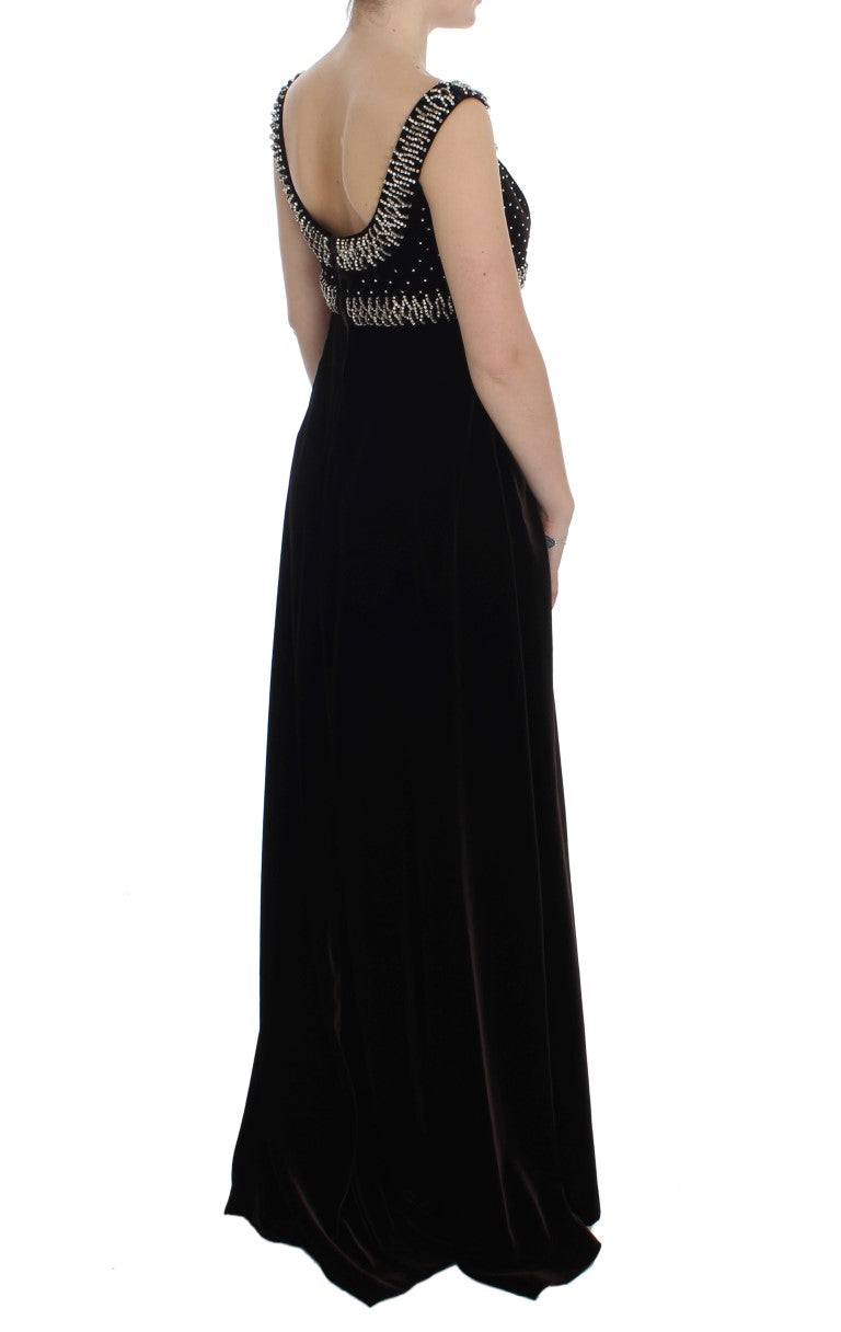 Robe fourreau en velours marron à cristaux Dolce & Gabbana