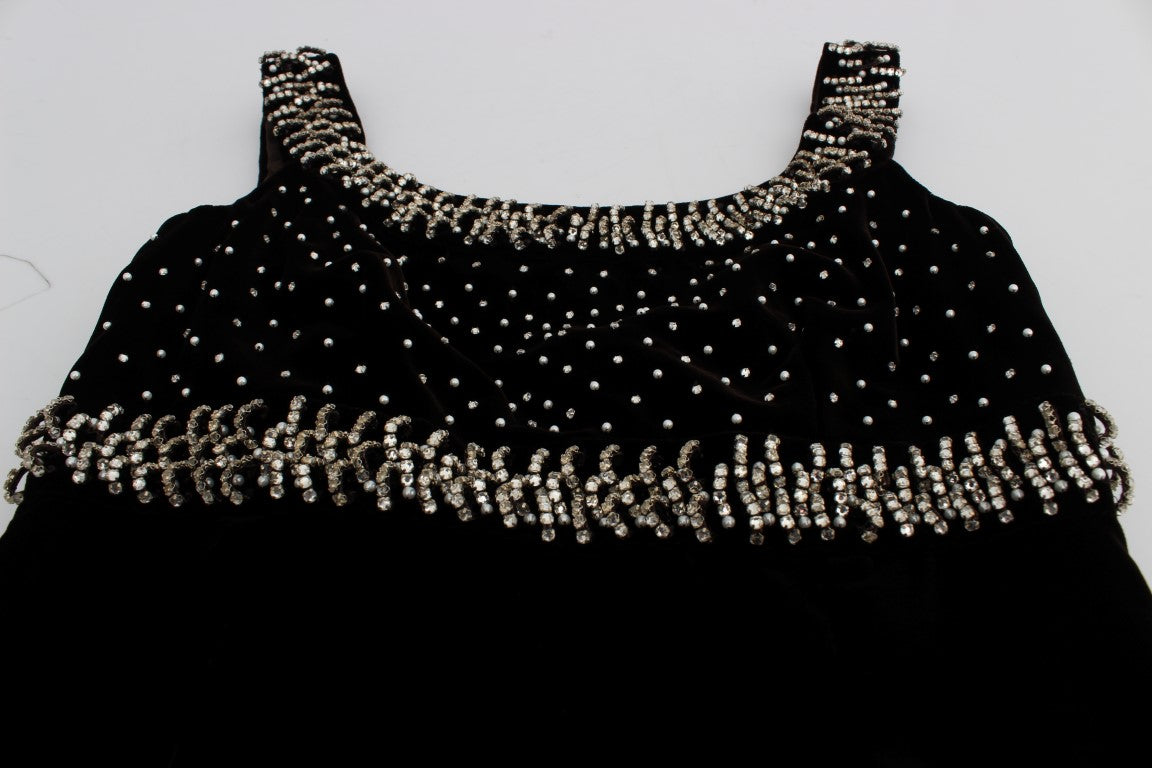 Robe fourreau en velours marron à cristaux Dolce & Gabbana