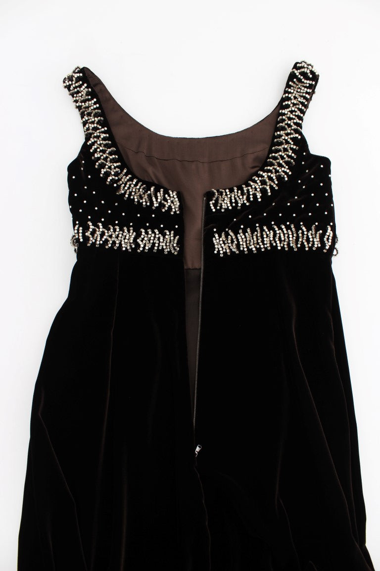 Robe fourreau en velours marron à cristaux Dolce & Gabbana
