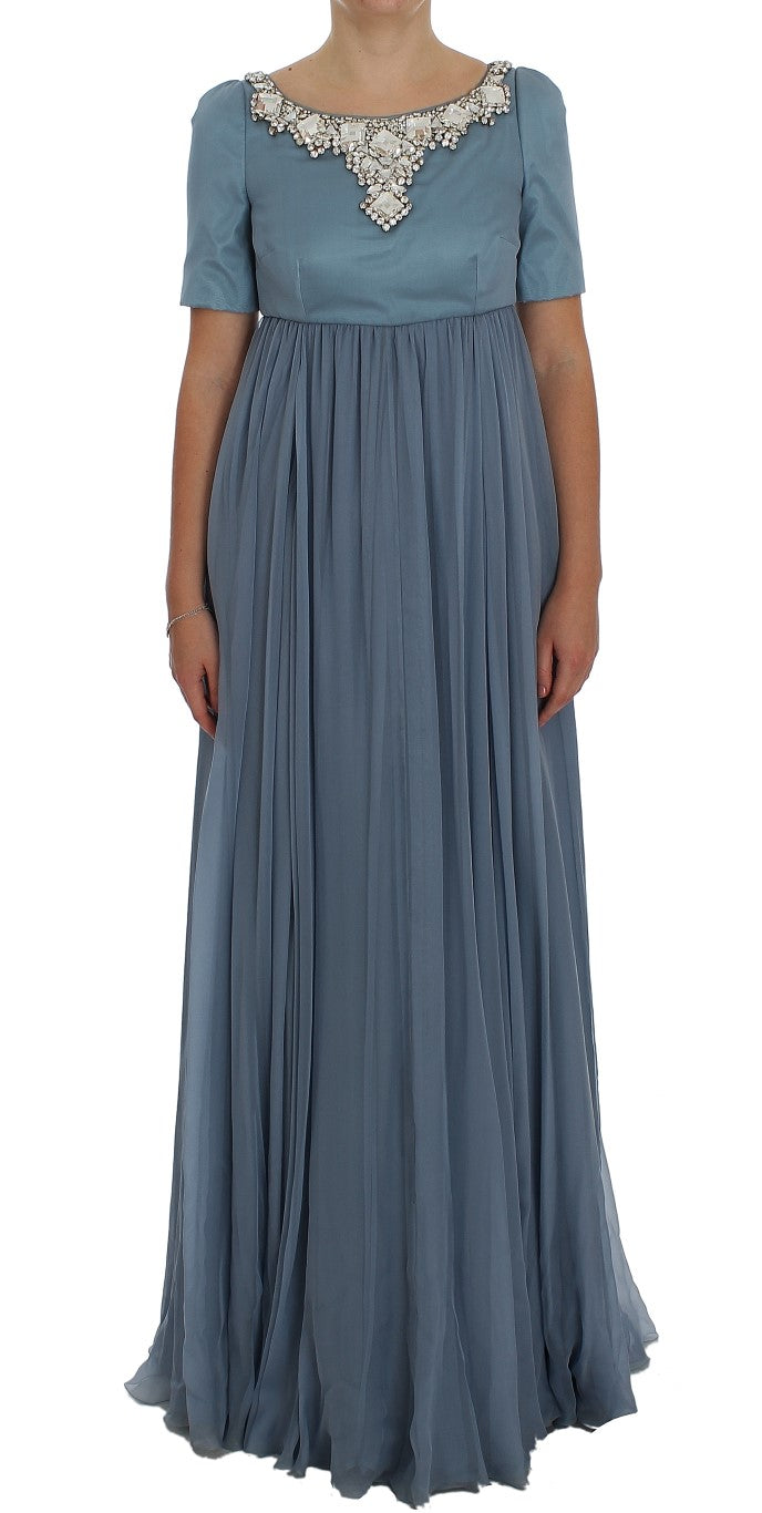 Robe de bal fourreau en soie bleue et cristaux Dolce & Gabbana