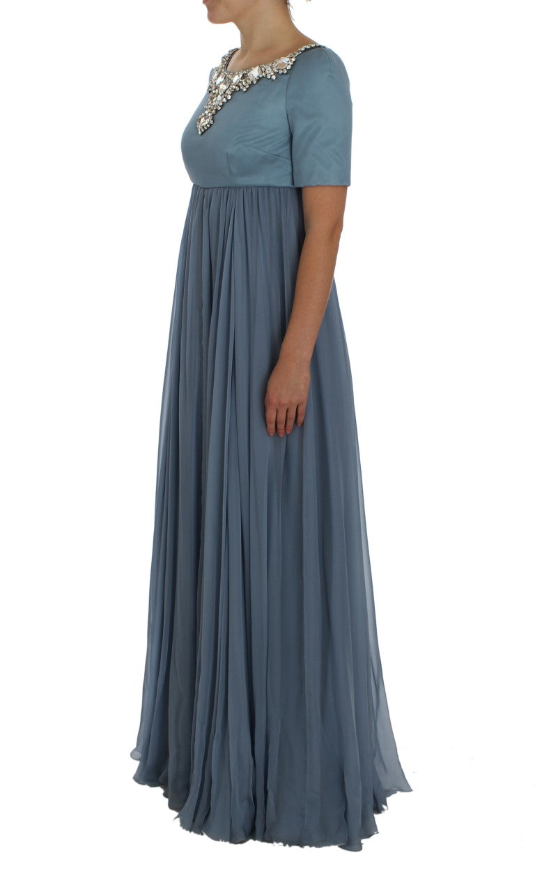 Robe de bal fourreau en soie bleue et cristaux Dolce & Gabbana