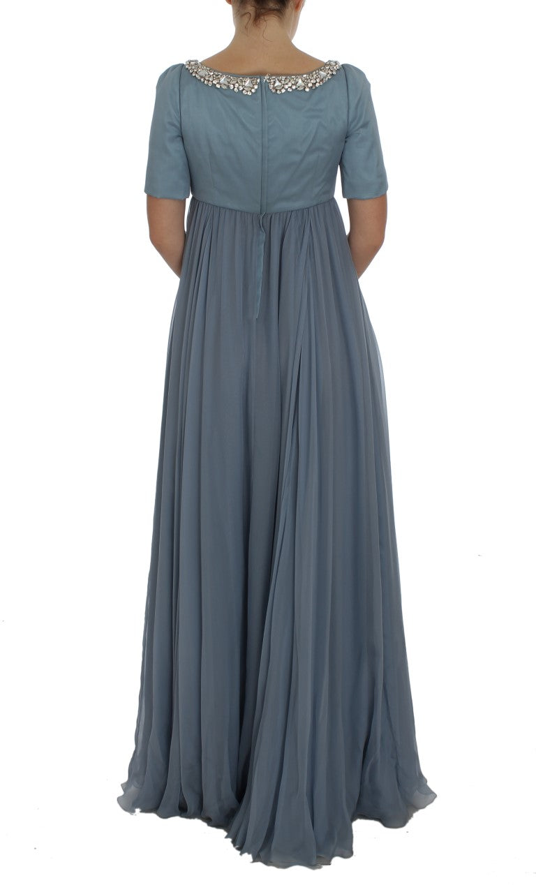 Robe de bal fourreau en soie bleue et cristaux Dolce & Gabbana