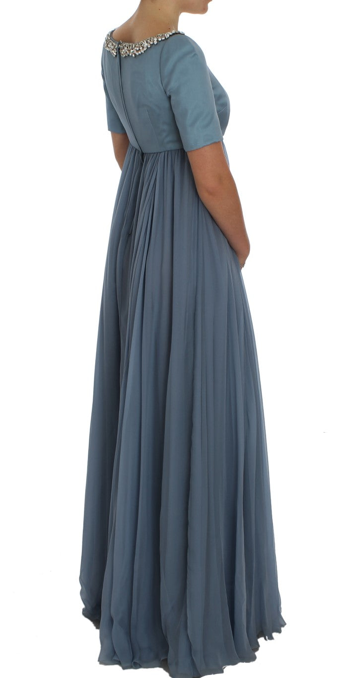Robe de bal fourreau en soie bleue et cristaux Dolce & Gabbana