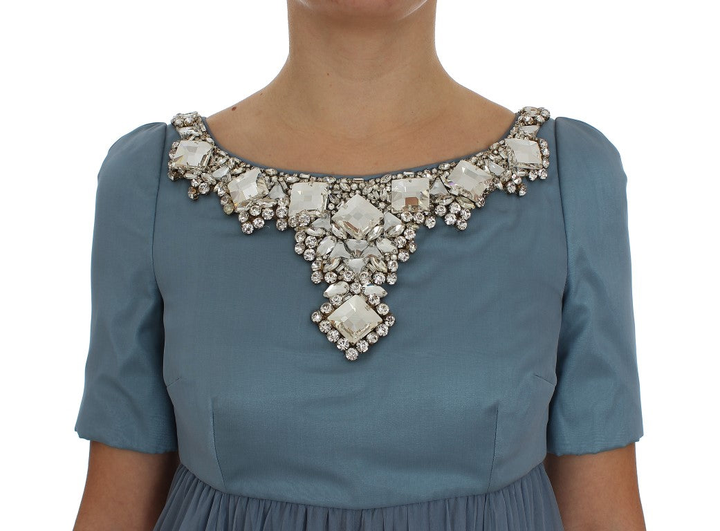 Robe de bal fourreau en soie bleue et cristaux Dolce & Gabbana