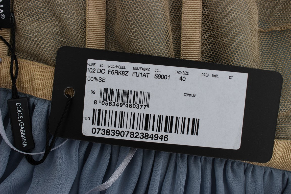 Dolce & Gabbana Blue Silk Crystal Sheath Gown Ball Dress