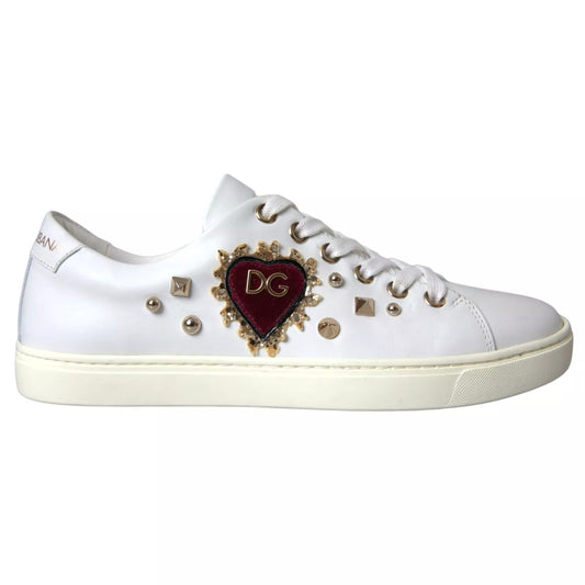 Dolce & Gabbana Weiße Leder Gold Rote Herz Sneakers Schuhe