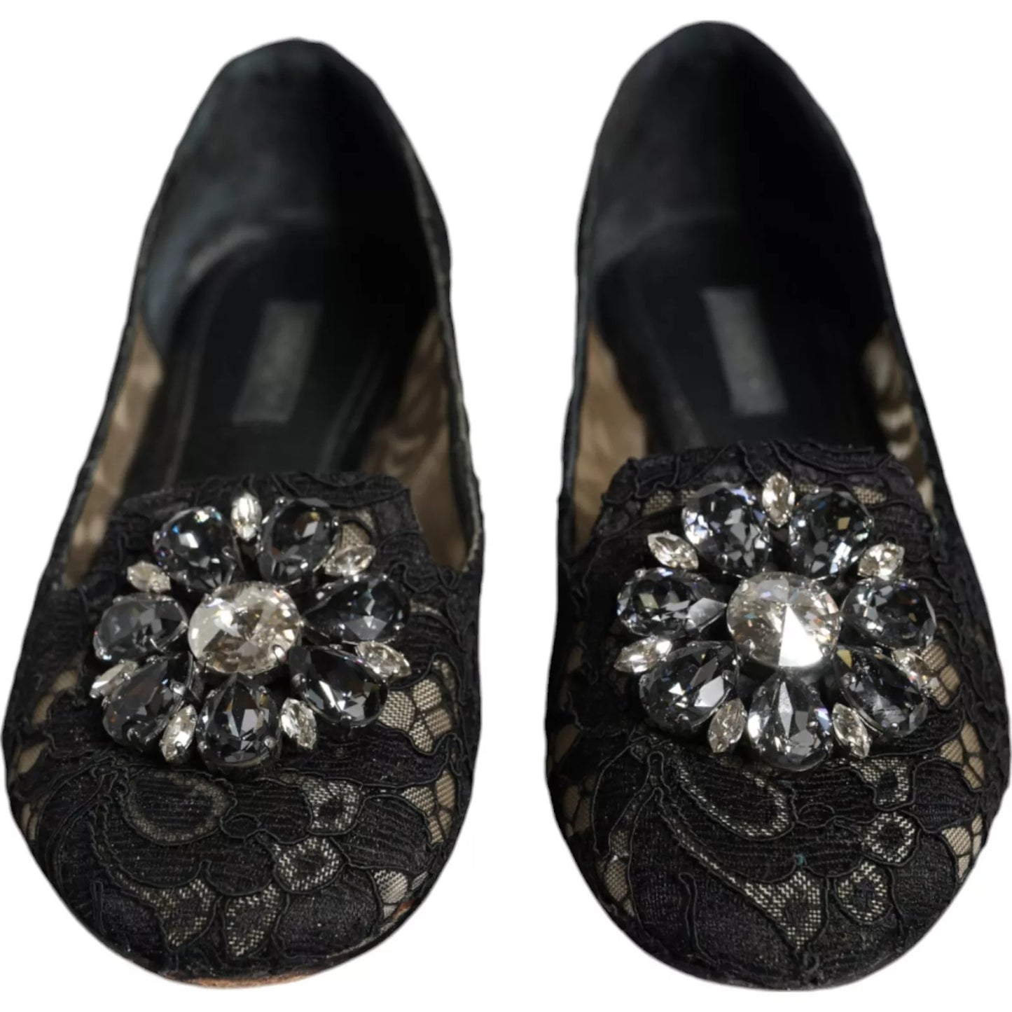 Ballerines plates en dentelle noire et cristaux Dolce & Gabbana