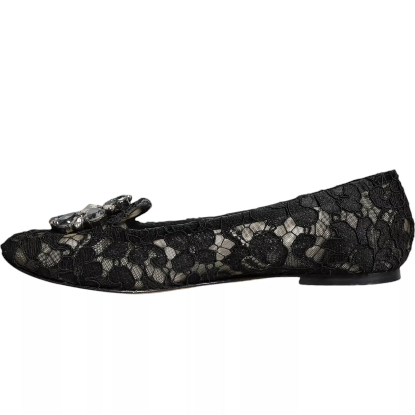 Ballerines plates en dentelle noire et cristaux Dolce & Gabbana