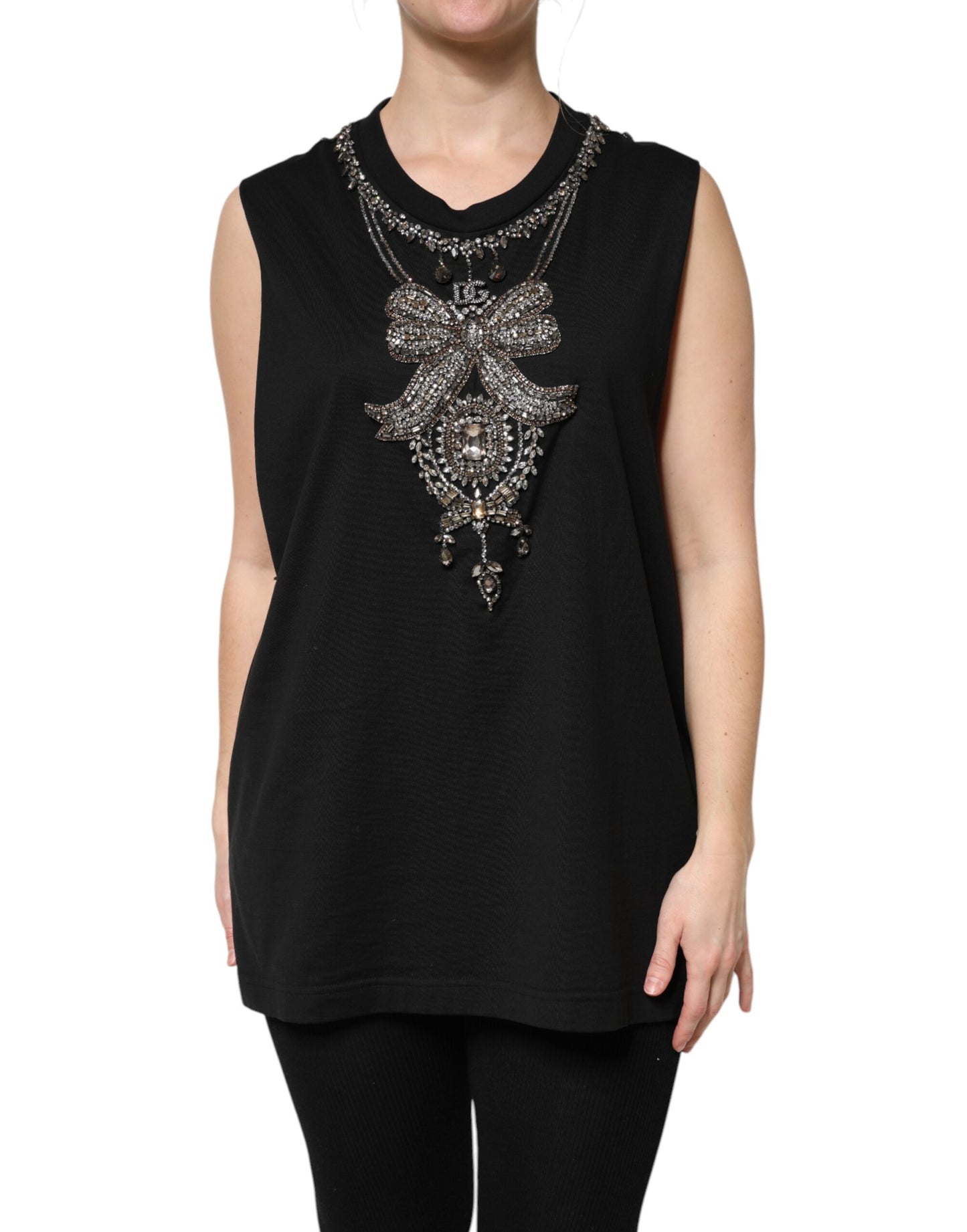 Débardeur Dolce & Gabbana en coton noir orné de strass