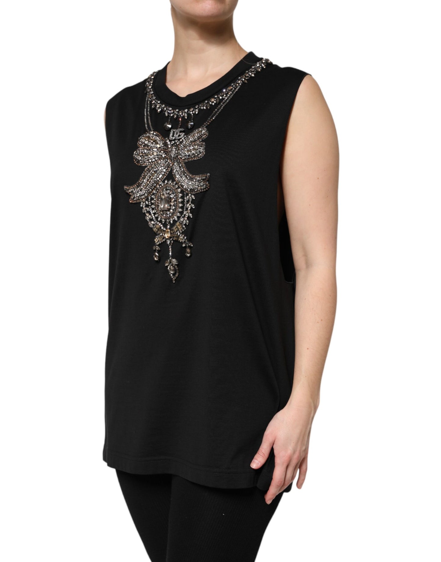 Débardeur Dolce & Gabbana en coton noir orné de strass