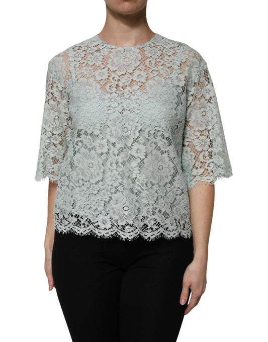 Chemisier en coton à dentelle florale vert menthe Dolce & Gabbana