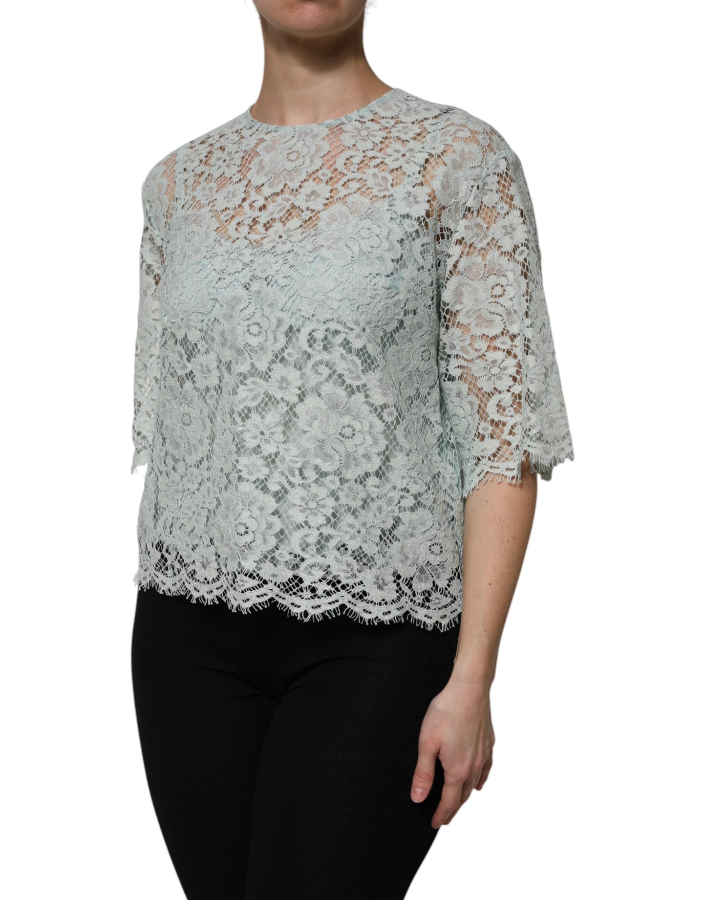 Chemisier en coton à dentelle florale vert menthe Dolce & Gabbana