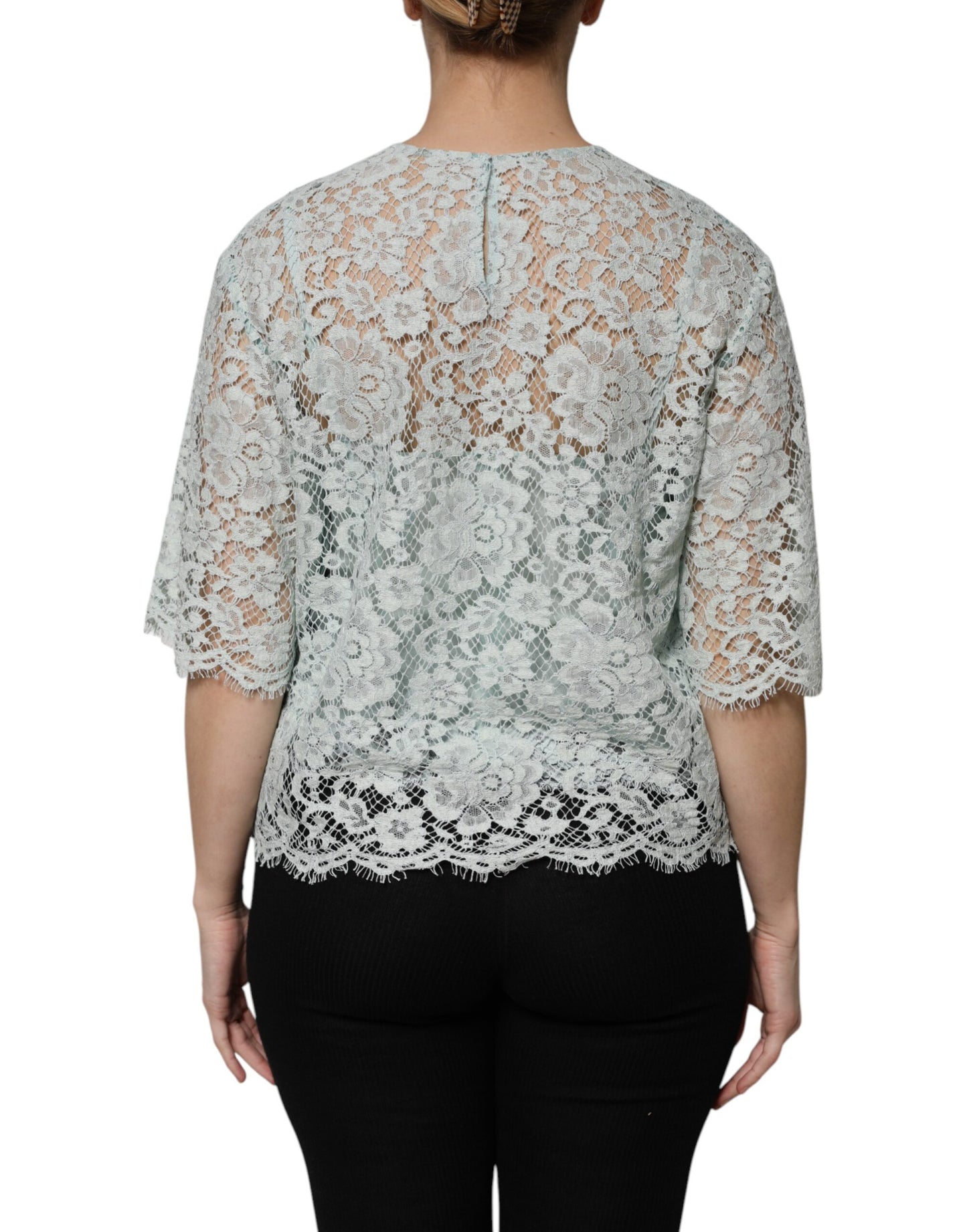 Chemisier en coton à dentelle florale vert menthe Dolce & Gabbana