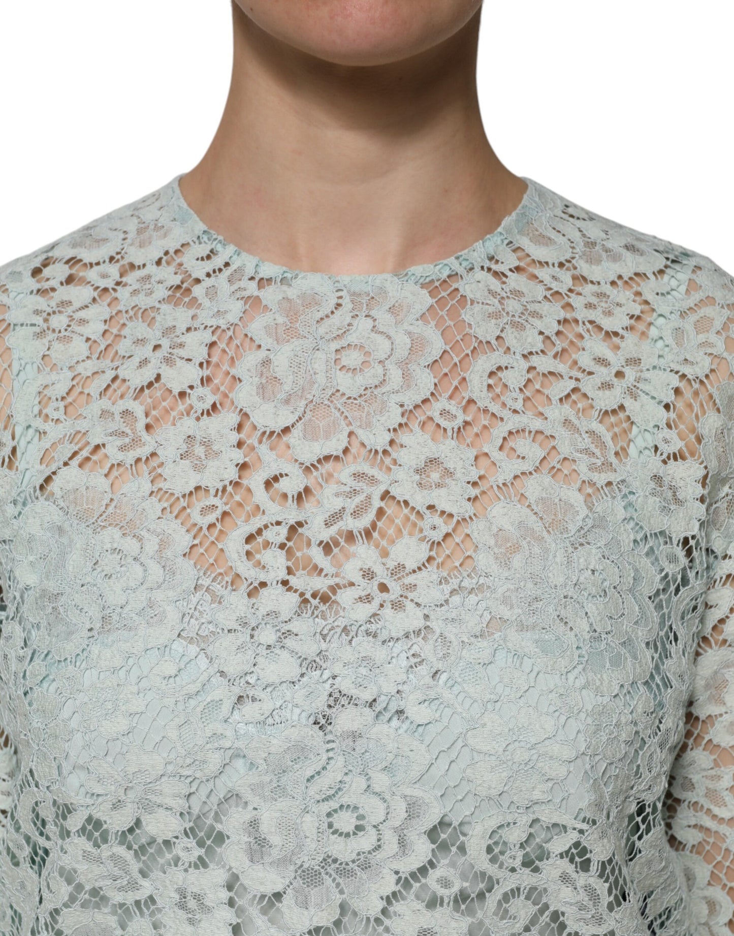 Chemisier en coton à dentelle florale vert menthe Dolce & Gabbana