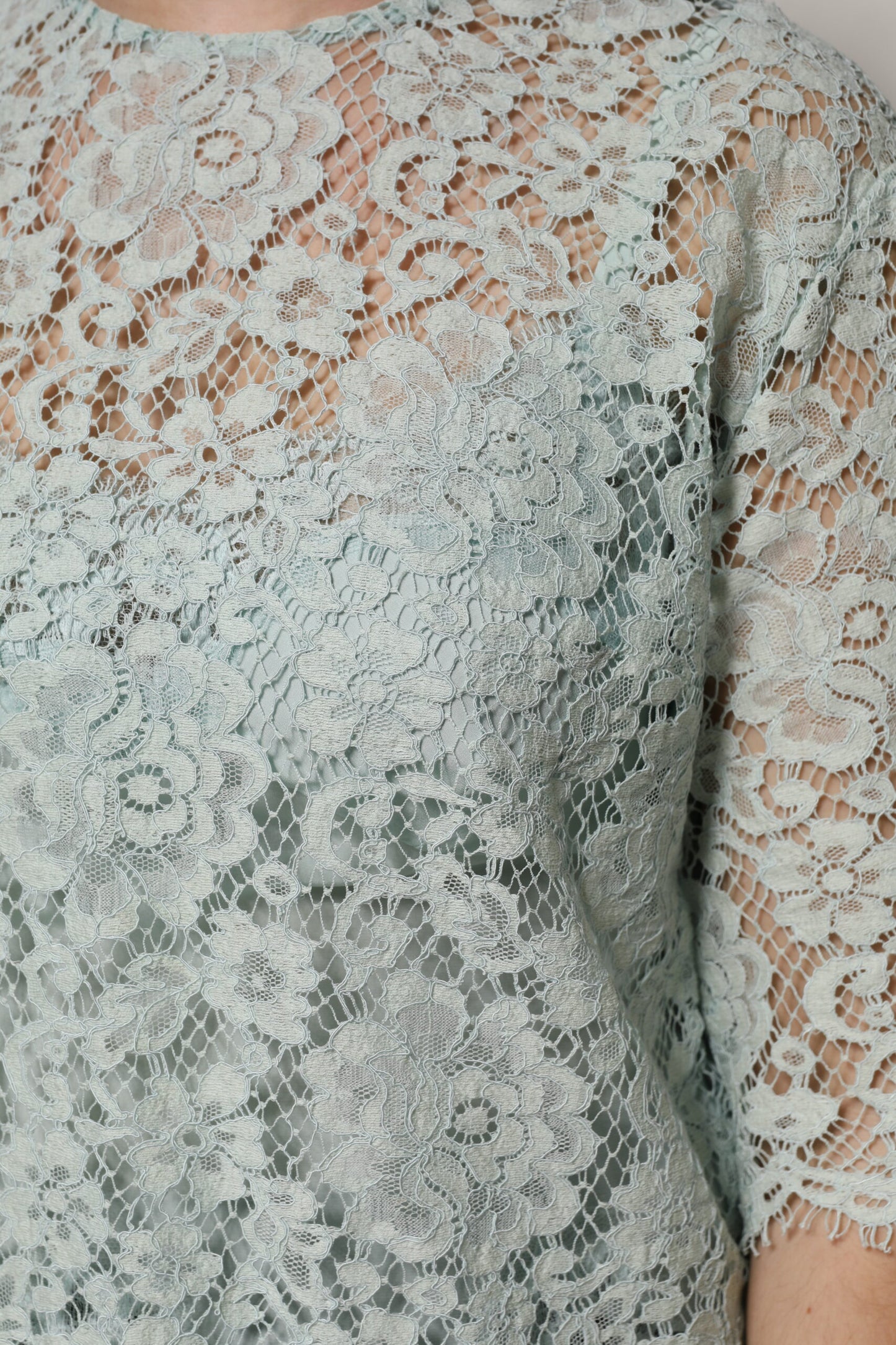 Chemisier en coton à dentelle florale vert menthe Dolce & Gabbana