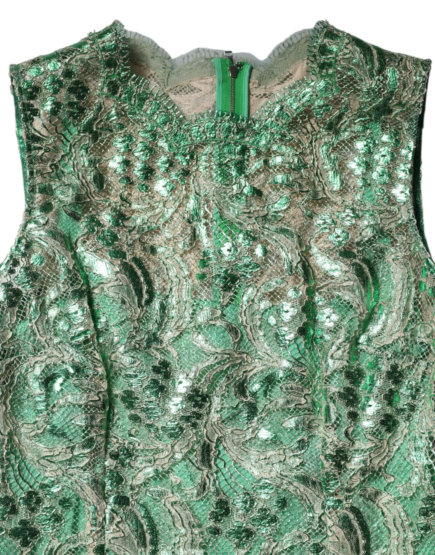 Robe fourreau mi-longue en coton vert à fleurs et dentelle Dolce & Gabbana