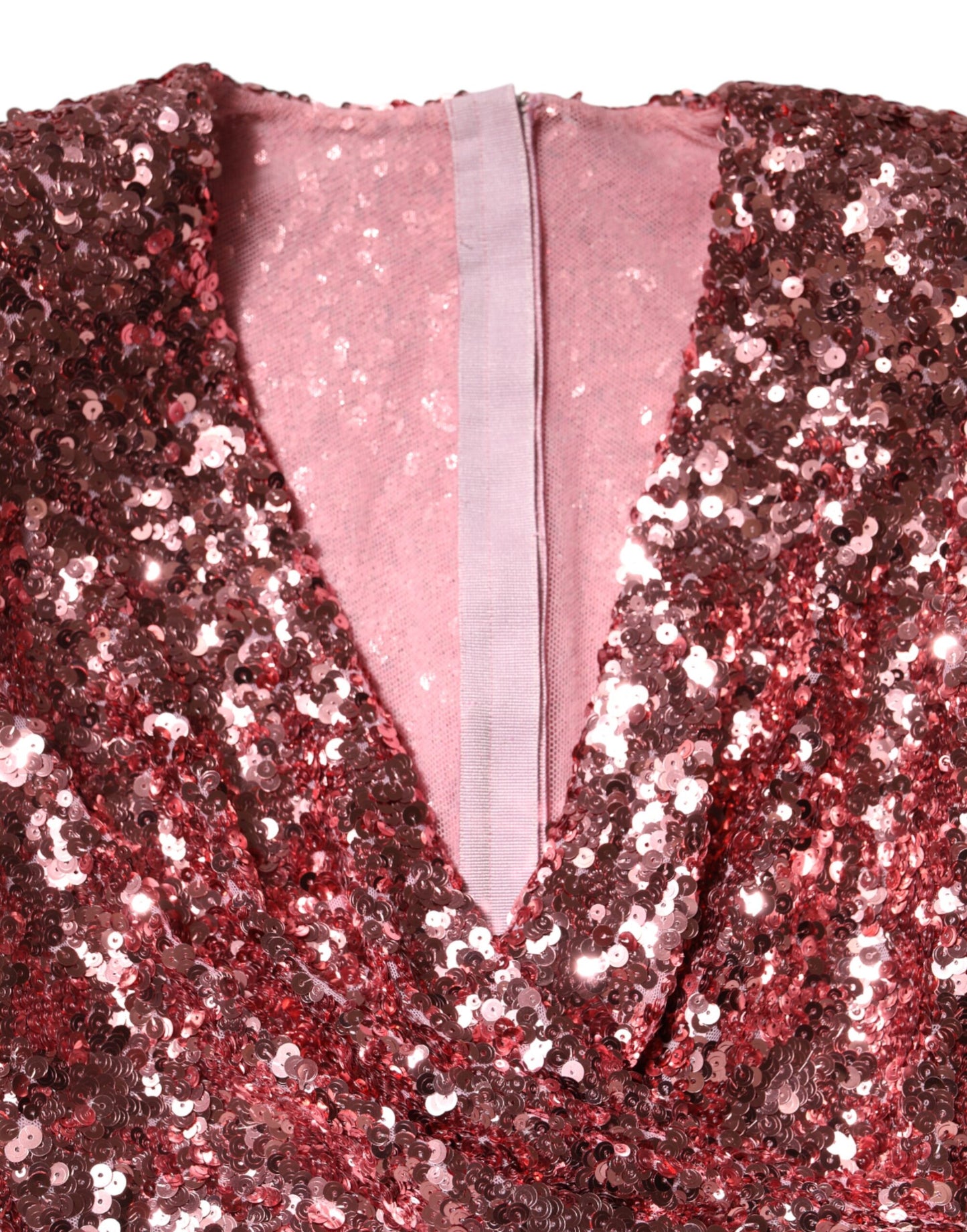 Robe mi-longue à col en V en nylon rose à sequins Dolce & Gabbana